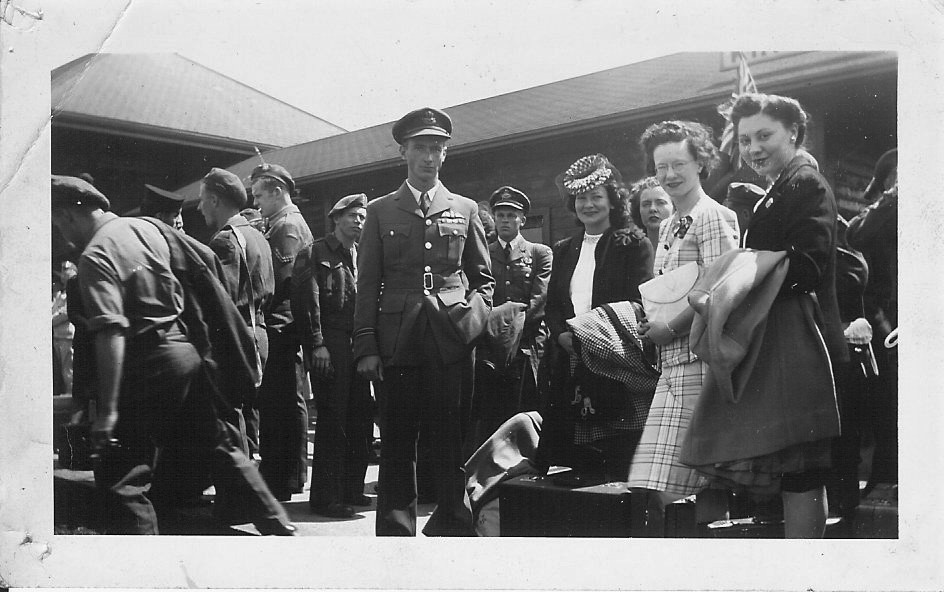 Fl.Lt. Frank Sorensen at Kingston train station - August 1945